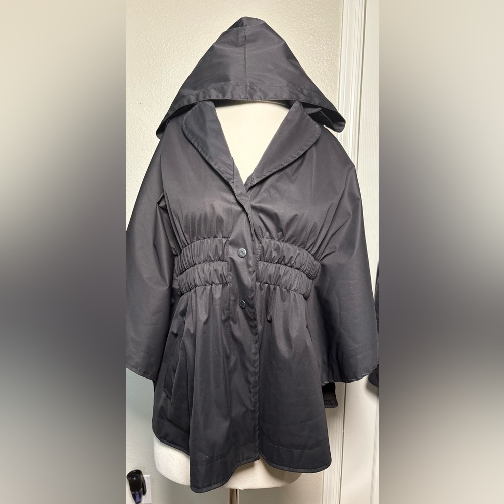Anatomie Elegant Black Cape/Rain Jacket with Hood, Pockets and Flattering Fit